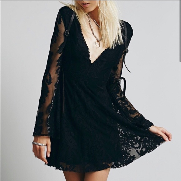 Free People Dresses & Skirts - Free People Reigh Over Me Black Lace Mini Dress 0